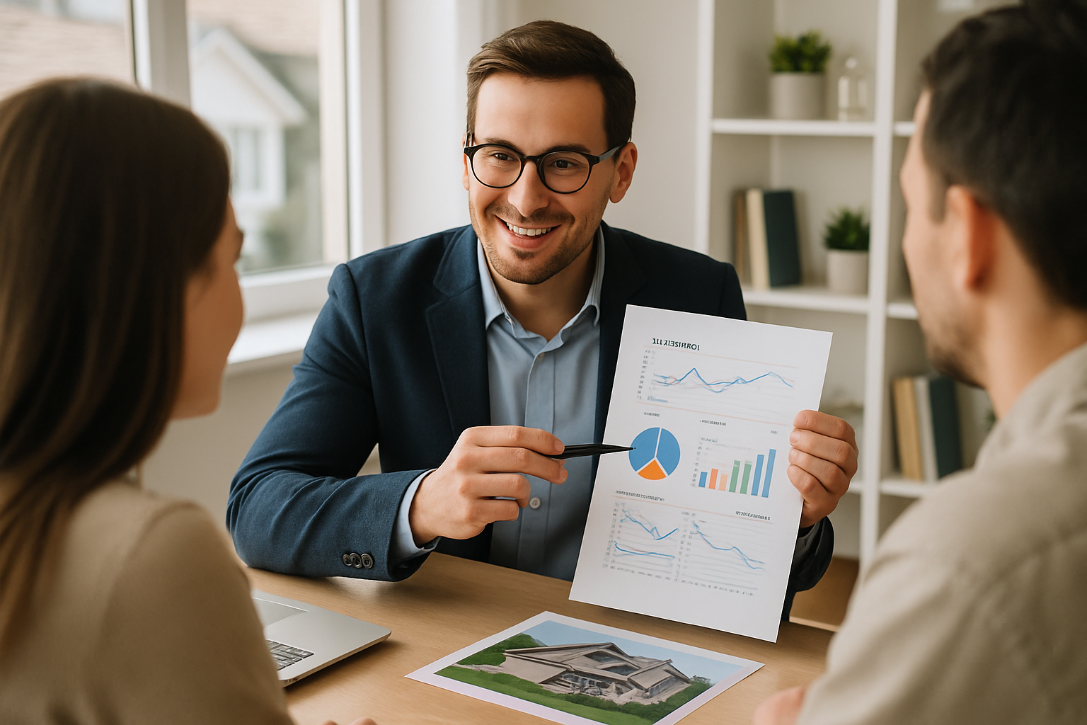 photographic real estate agent researching market insights and sharing with their customers Make the reporting shown realistic and dont specifically s-1