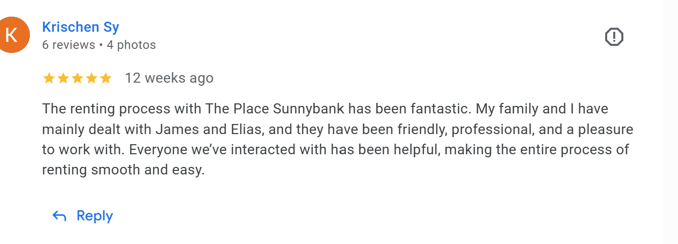 Place Sunnybank testimonial - property management Google 2