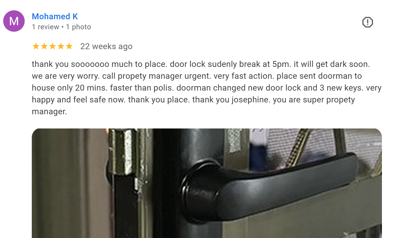 Place Sunnybank testimonial - property management Google
